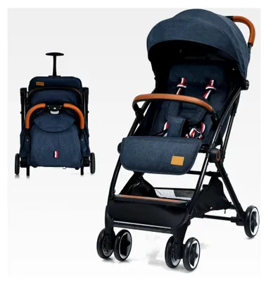 Produktbild von Faltbarer Kinderwagen, Kinderbuggy mit verstellbarer Rückenlehne und Verdeck, Reisebuggy mit Liegefunktion, 5-Punkt-Sicherheitsgurt für Babys bis 3 Jahre, belastbar bis 15 kg (Blau)
