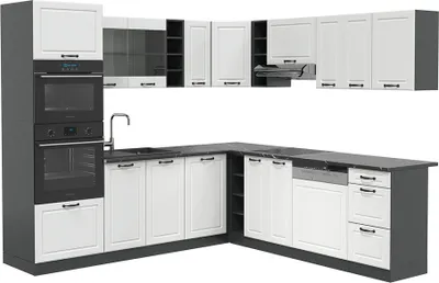 Produktbild von Eckküche Vicco R-Line Weiß Landhaus 247 x 46 cm ohne Arbeitsplatte, Model 37702