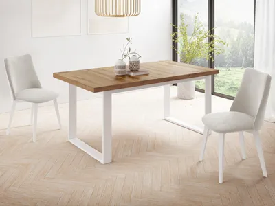 Produktbild von Rechteckiger Loft Esstisch Für Wohnzimmer - Loft Stil Industriell Esstisch Mit Weißen Metallfüßen - Ausziehbarer von 140 cm bis 180 cm -  EU - Wotan Eiche
