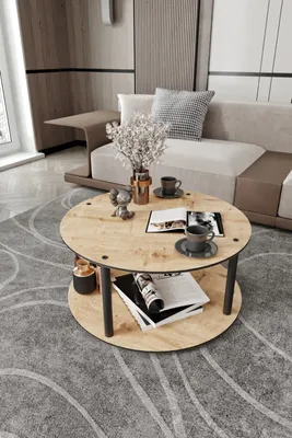 Zdjęcie produktu dla Skye Decor, stół kawowy wysokiej jakości, średnica 70 cm, wysokość 38 cm | 100% MDF z solidnymi, metalowymi nogami | Elegancki, nowoczesny design w kolorze brązowym | Idealny do salonu i przestrzeni o industrialnym charakterze.