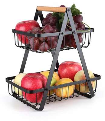 Obstschale Etagère 2-stöckig, schwarz, 34x26x17 cm