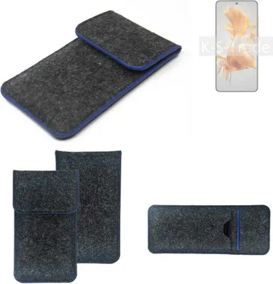 Produktbild von K-S-Trade Handy-Hülle Schutz-Hülle kompatibel mit Huawei Mate 50 Filztasche Pouch Tasche Case Sleeve Filzhülle dunkelgrau, blauer Rand