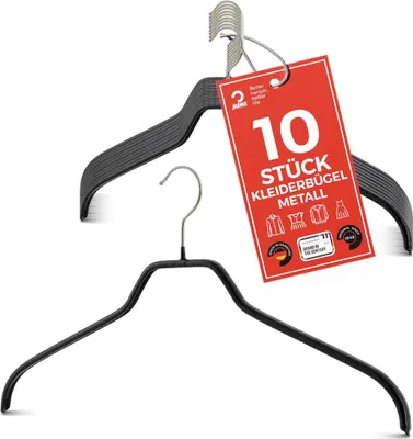 Produktbild von MAWA Kleiderbügel, 10er-Set, rutschfest, 45 cm, Schwarz, drehbar & stabil