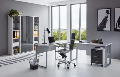 Produktbild von BMG Möbel Büromöbel-Set, Office Edition Set 3, grau/ anthrazit hochglanz