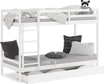 Image de lit enfant superposés lit mezzanine bois pin massif naturel single Boîte  de lit
