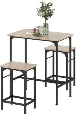 Produktbild von Bartisch Set Bartisch mit Barhocker-Set Esstisch mit 2 Stühlen mit Rutschfestem Fußpolster Naturholz
