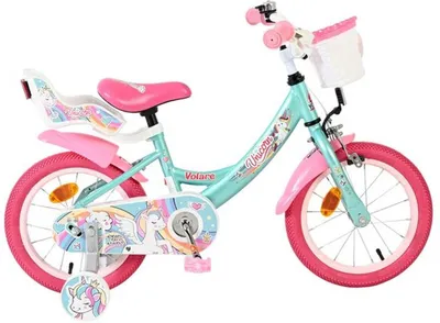 Produktbild von Volare Unicorn Kinderfahrrad Mädchen 14 Zoll Grün – Einhorn-Design, Handbremse & Rücktrittbremse