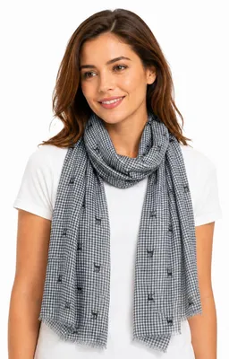 Produktbild von Trachten Halstuch Schal Kariert mit Hirschmotiv 185 x 70 cm | Grau