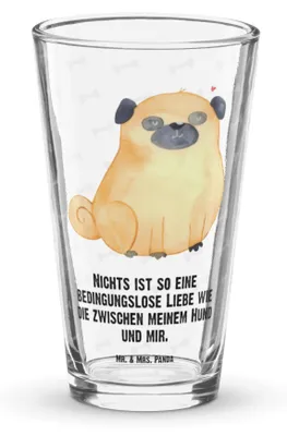 Produktbild von Mr. & Mrs. Panda Wasserglas Mops - Transparent - Geschenk, Hund, Glasbecher, Glas, Pure Liebe, Pint, Tumbler, Cocktailglas, Bierglas, Knuffig, Sprüche