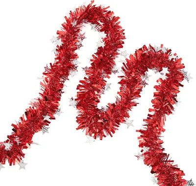 Produktbild von Lametta-Twist-Garland-Fade-resistente dichte wunderschöne Folie Wahnsinnige Außen im Freien Weihnachtsbaum Girlanddekor für Party-Rot