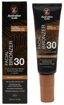 Immagine prodotto di Australian Gold Daily Facial Serum Bronzer SPF 30 per Viso, Siero Leggero Idratante con Effetto Abbronzante Naturale, 50 ml