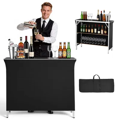 Obrázek produktu pro Skládací barový pult - skládací pult / recepční pult - 110 x 38,5 x 88,5 cm - s 2 policemi - s přepravní taškou - Mobilní bar pro veletrhy, večírky a akce