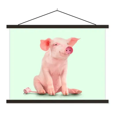 Produktbild von MuchoWow® Textilposter Schwein - Rosa - Sockel - Tiere 40x30 cm mit schwarzem Rahmen - Dekorationen