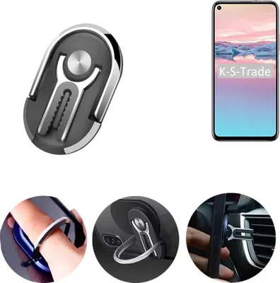 Produktbild von K-S-Trade 3in1 Smartphone-Ring Handy-Ring kompatibel mit Huawei Honor 20 Pro Fingerhalterung  Handyring Tischständer Lüftungsgitter-Halterung Tisch