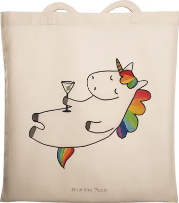 Produktbild von Mr. & Mrs. Panda Tote Bag Einhorn Cocktail - Transparent - Geschenk, Geburtstag, Lustig, Uni Tasche, Beutel, Unicorn, Jutebeutel, Party, Sekt, einkaufstasche baumwolle
