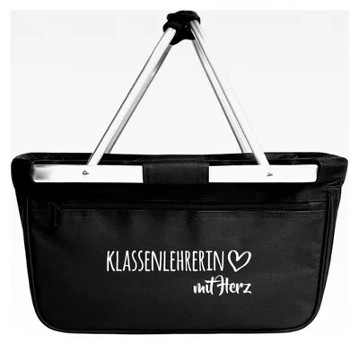 Produktbild von Faltbarer Einkaufskorb für Klassenlehrerinnen mit Herz, 20 Liter Tragekorb, Schwarz