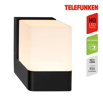 Image de Telefunken Lampe LED murale, protection contre les éclaboussures, on/off via interrupteur mural, noir, dimensions : 11,5 x 11 x 8 cm