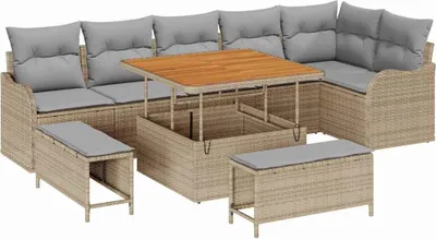 Immagine prodotto di Set di divani da giardino vidaXL, 9 pezzi, color beige, in rattan sintetico