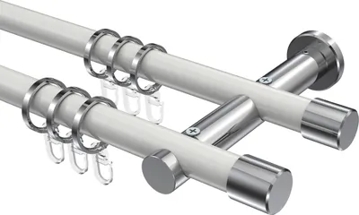 Produktbild von Interdeco Gardinenstange / Vorhangstange Weiß / Chrom, Typ Platon Santo (Kappe), 20 mm Ø 2-läufig, 200 cm