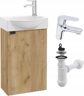 Zdjęcie produktu dla Szafka Łazienkowa 40 cm z Umywalką Wisząca Dąb Craft Złoty Bateria Chrom