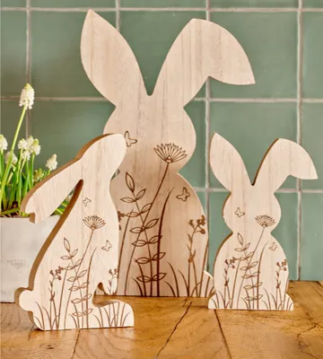 Produktbild von Deko Aufsteller Osterhase Holz 22cm Natur Braun
