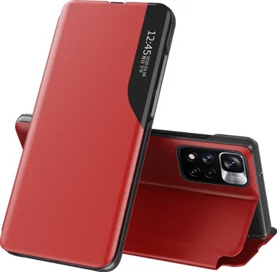 Produktbild von Xiaomi Redmi Note 11 Pro Hülle, Smart View Fenster Flip Stand Cover Kunstleder Schutzhülle für Redmi Note 11 Pro 5G Rot