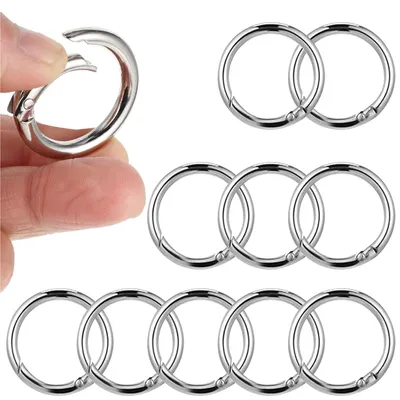 10 runde Karabinerringe 39 mm, Zinklegierung, silber, für Schlüsselanhänger