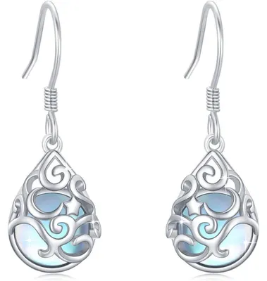 Produktbild von Damen Ohrringe Mond und Sterne 925 Sterling Silber Mondstein Hängend Hypoallergen