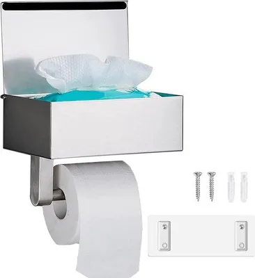 Produktbild von Feuchte Papierschachtelhalter aus Edelstahl - Silberfarbe - Selbstklebende Toilettenhalter für Küchen- und Badezimmertüren