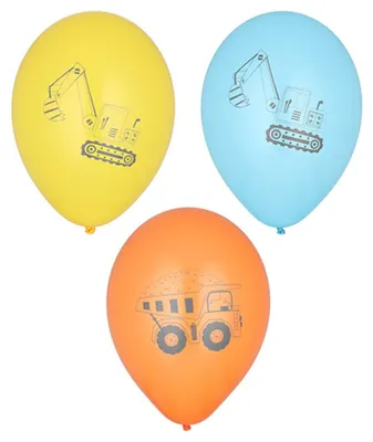 Image de Ballons avec le motif "Véhicules de chantier", mélangés, 29 cm, 6 pièces.