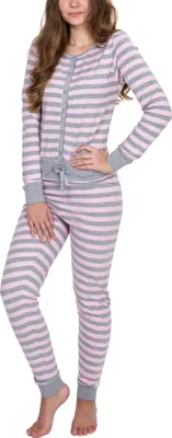 Produktbild von Moonline - Damen Jumpsuit Onesie Einteiler Overall mit Bündchen an Arm- und Beinabschluss mit Druckknopfleiste ; rosa , L
