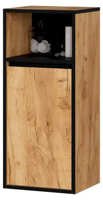 Produktbild von Hängeschrank für das Badezimmer VAMI 35 cm - Bad Hängeschrank mit 1 Tür und 3 Regalböden - Wandhängeschrank - B35xH80xT30 cm - Eiche & Schwarz