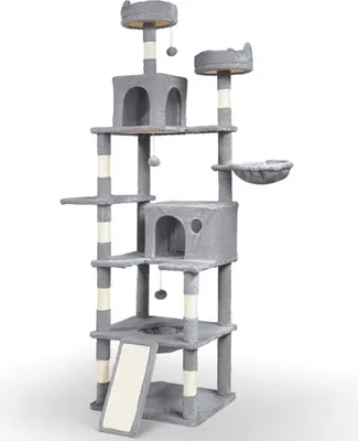 Produktbild von VOUNOT® Katzenbaum 215cm, mehrstöckiger Katzenmöbel XXL, mit Korb, Plüschbälle, Dicke stämme, Kletterbaum für Katzen, Grau