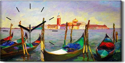 Produktbild von Wandbild Leinwand Bilder mit Uhr Geräuschlos Kunstdruck 60x30 Boote Stadt wasser - schwarze Hände