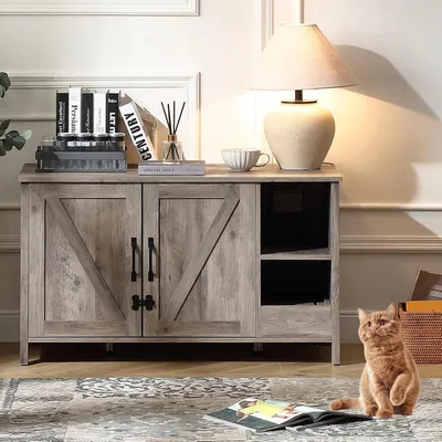 Image de Litière pour chat - Toilettes pour chat - Armoire à litière - Cabinet de toilettes pour chat - Gris - Dimensions : plus de 105 x 50 x 60 cm