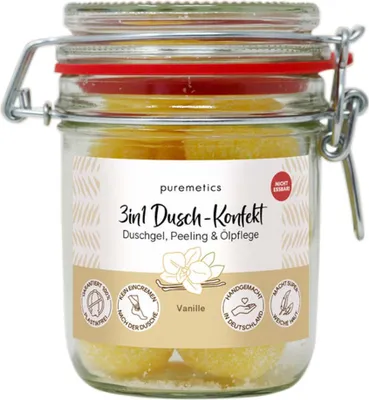 Produktbild von 3in1 Dusch-Konfekt - Vanille 10 Stück im Dekoglas 200g