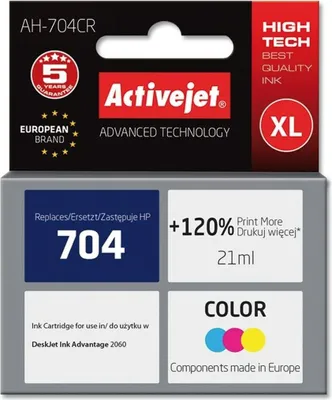 Image de Cartouche d'encre Activejet AH-704CR pour imprimante HP. Compatible avec HP 704 CN693AE ; qualité supérieure ; 21 ml ; couleur. Permet d'imprimer 120 % de pages en plus.