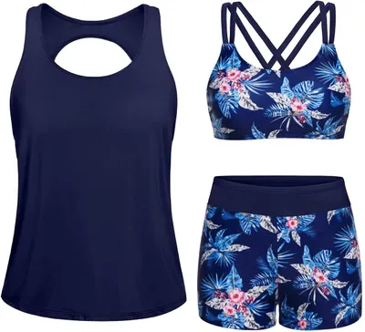 Produktbild von Yonique 3-teiliger athletischer Tankini Badeanzug für Damen Sport Bademode mit B