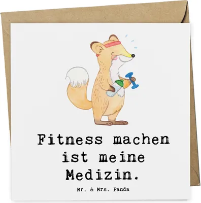 Produktbild von Mr. & Mrs. Panda Deluxe Karte Fuchs Fitness - Weiß - Geschenk, Kraftsport, Klappkarte, anlasskarte, doppelkarte, Fitnessstudio, faltkarte, Sport Treiben, Sportclub