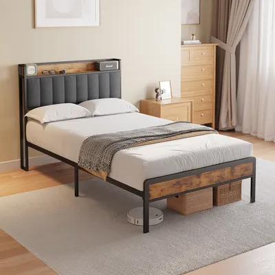 Immagine prodotto di Letto gemellare Bealife BF25, struttura letto a piattaforma standard, 220,5 x 120 x111 cm, struttura letto in metallo con testata stivabile, robusta -Grigio scuro