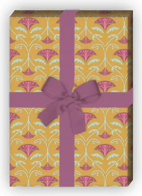 Produktbild von Elegantes Jugendstil Geschenkpapier mit Blumen Ranken, gelb - G8515, 32 x 48cm