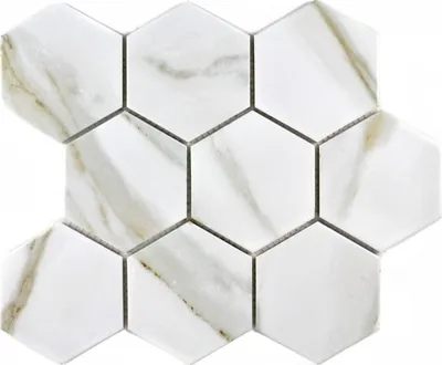 Produktbild von Mosaik Fliese Keramik weiß Hexagon Calacatta Wandfliesen Badfliese MOS11F-0112