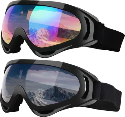 Produktbild von Skibrillen, 2er-Pack, Snowboardbrillen für Kinder, Jungen und Mädchen, Jugendliche, Männer und Frauen, mit UV-400-Schutz, Windbeständigkeit, entspiegelten Gläsern