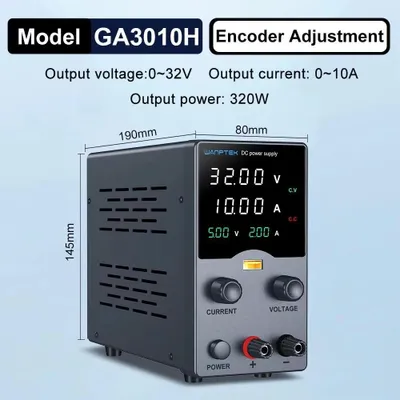 Immagine prodotto di Alimentatore da laboratorio - Alimentatore DC regolabile - 0–32V, 0–10A - Display digitale - Uscita USB - Spina EU da 220V