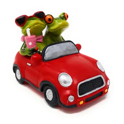 Produktbild von Formano lustige Frösche Figur Froschpaar im Auto rot Poly 13 cm