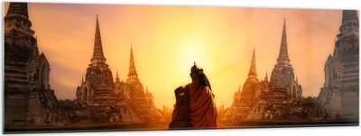 Produktbild von Bilder auf glas - Tempel Mönch - 160x50cm - Glasbilder - Wandbilder - Kunstdruck - zum Aufhängen bereit - Wanddekoration aus Glas - Glas Bilder - Wandbild auf Glas - Einteilig - GAB160x50-3472