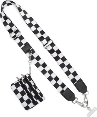Productafbeelding van INF Multifunctionele, afneembare nylon telefoonband met brede schouderband en portemonnee. Wit + zwart
