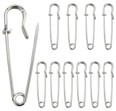 Sicherheitsnadeln, groß, 63 mm, 12 Stück, silber, robust