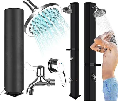 Produktbild von Gartendusche Solar 60 Liter, Solardusche mit Abdeckhaube, 360° Duschkopf, Fußhahn, Warmwasser bis 60°C, Gartenschlauchanschluss, Außendusche für Pool, Garten und Camping