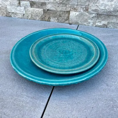 Produktbild von Provencelia Keramik Untersetzer Base m Türkis, Ø30 x H5 cm, frostbeständig, handgefertigt, glasiert, Outdoor, Garten, Terrasse, winterfest